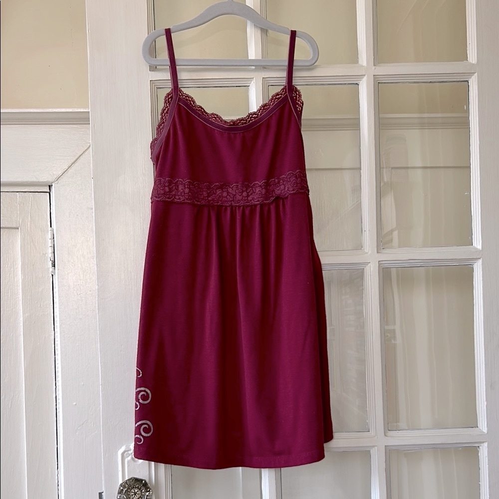 La Senza Girls Elegant Lace Trim Burgundy Nightgown, cotton, Y2K, baddie, whimsy